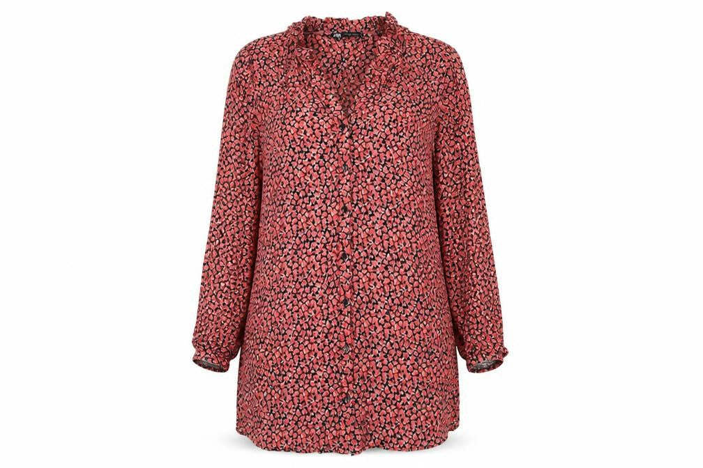 Zara Womens Red Floral Viscose A-Line Size M V-Neck Button