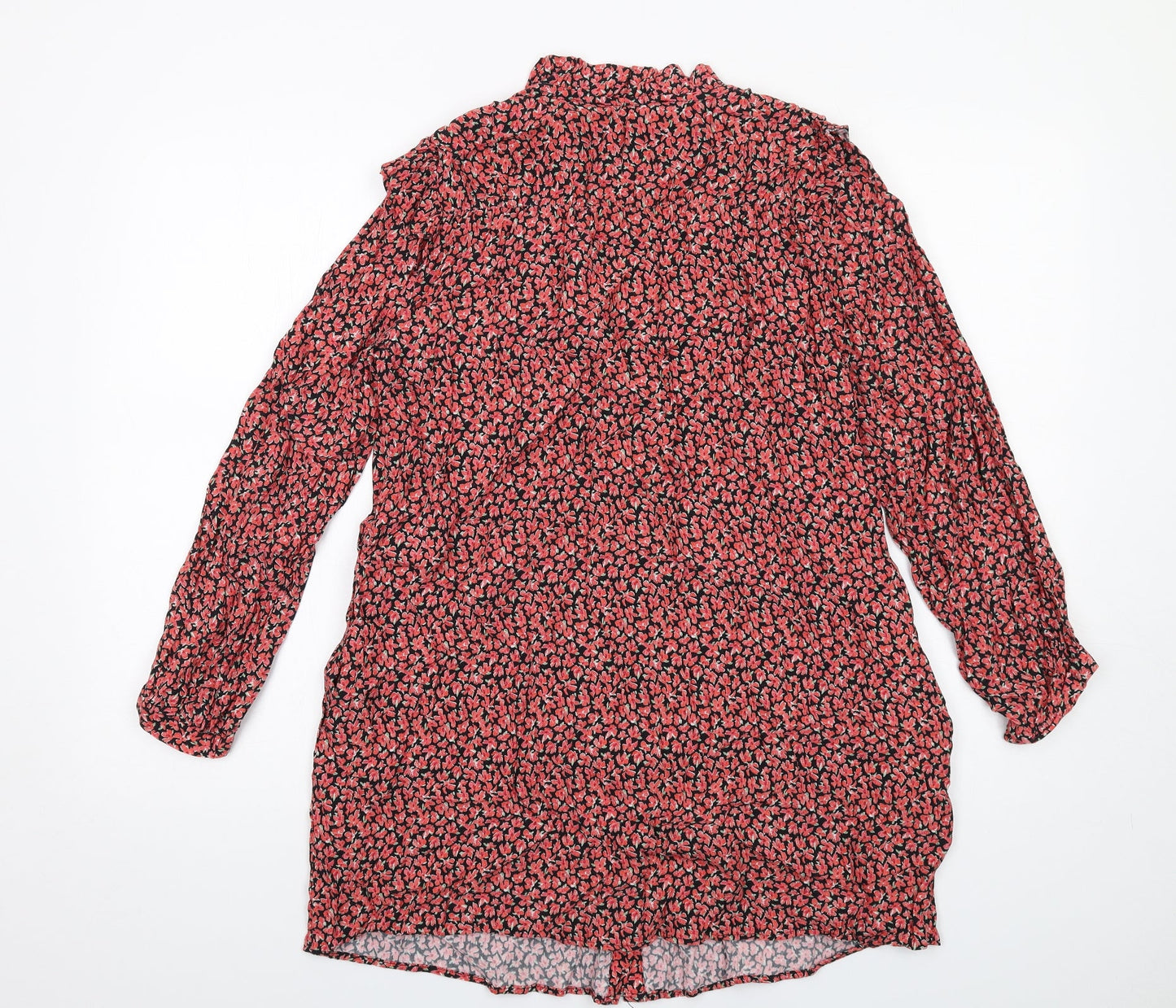 Zara Womens Red Floral Viscose A-Line Size M V-Neck Button