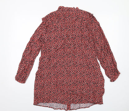 Zara Womens Red Floral Viscose A-Line Size M V-Neck Button