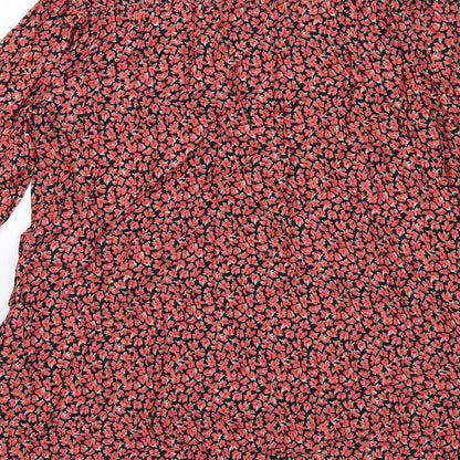 Zara Womens Red Floral Viscose A-Line Size M V-Neck Button