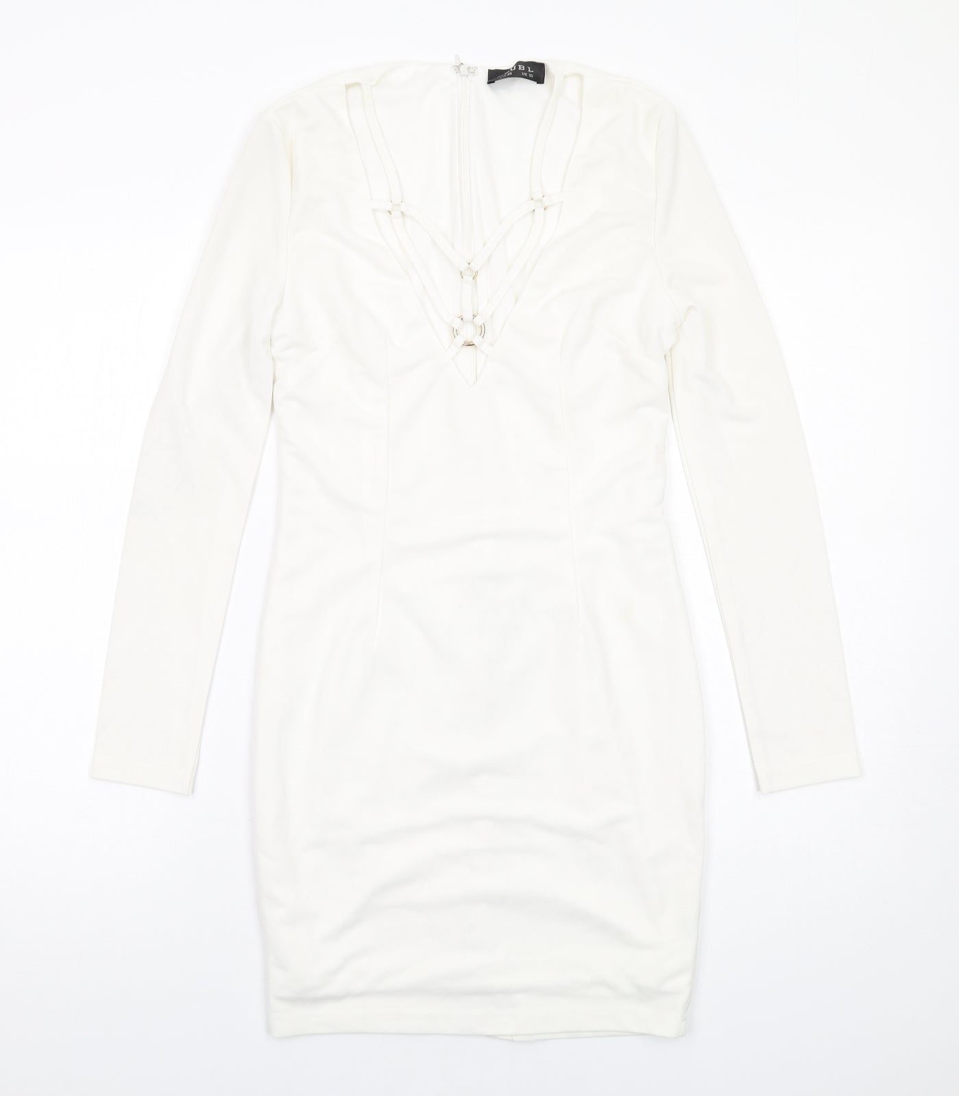 Club L Womens White Polyester Bodycon Size 10 V-Neck Zip