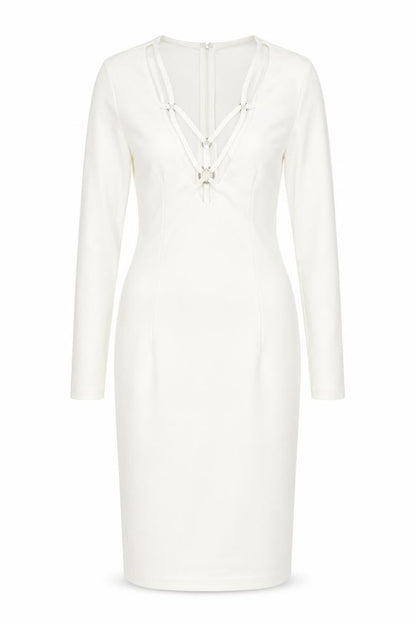 Club L Womens White Polyester Bodycon Size 10 V-Neck Zip