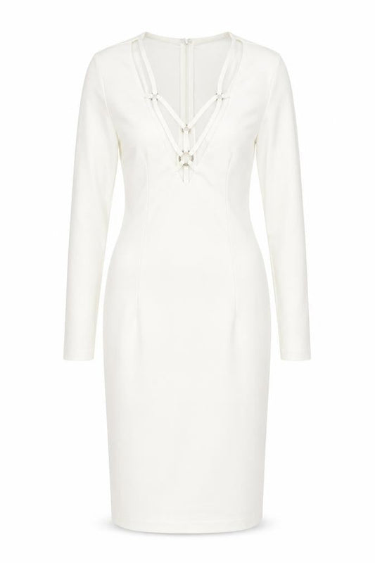 Club L Womens White Polyester Bodycon Size 10 V-Neck Zip