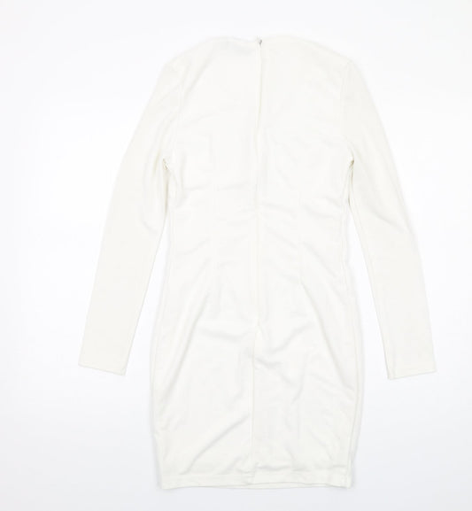 Club L Womens White Polyester Bodycon Size 10 V-Neck Zip