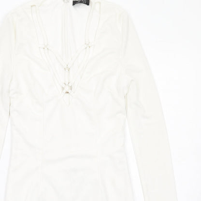 Club L Womens White Polyester Bodycon Size 10 V-Neck Zip