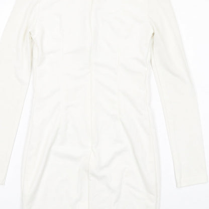 Club L Womens White Polyester Bodycon Size 10 V-Neck Zip