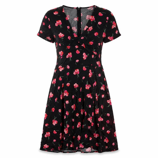 Gap Womens Black Floral Viscose A-Line Size 4 V-Neck Zip