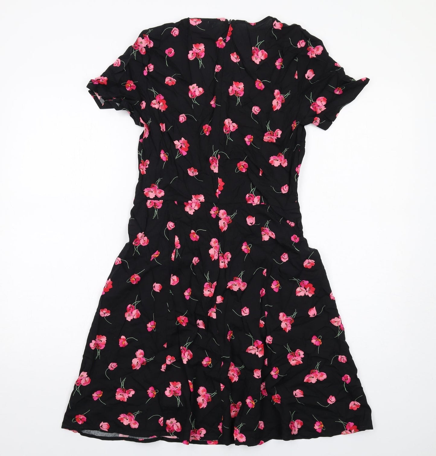 Gap Womens Black Floral Viscose A-Line Size 4 V-Neck Zip