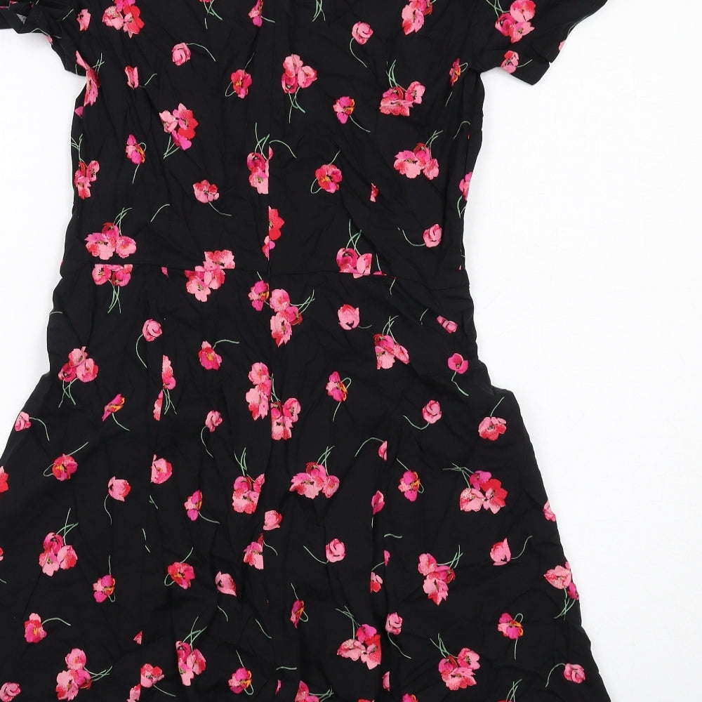 Gap Womens Black Floral Viscose A-Line Size 4 V-Neck Zip