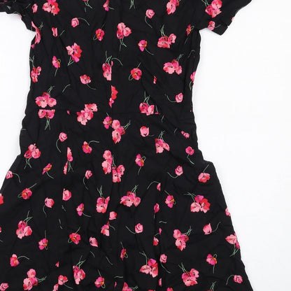 Gap Womens Black Floral Viscose A-Line Size 4 V-Neck Zip