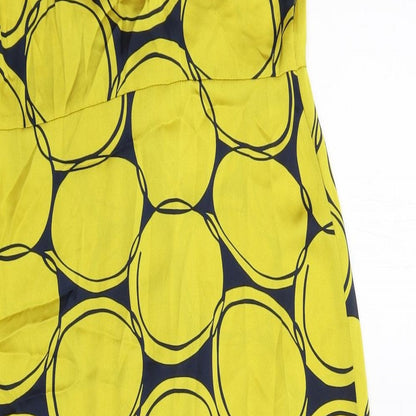 Clements Ribeiro Womens Yellow Geometric Polyester Shift Size 10 V-Neck Zip