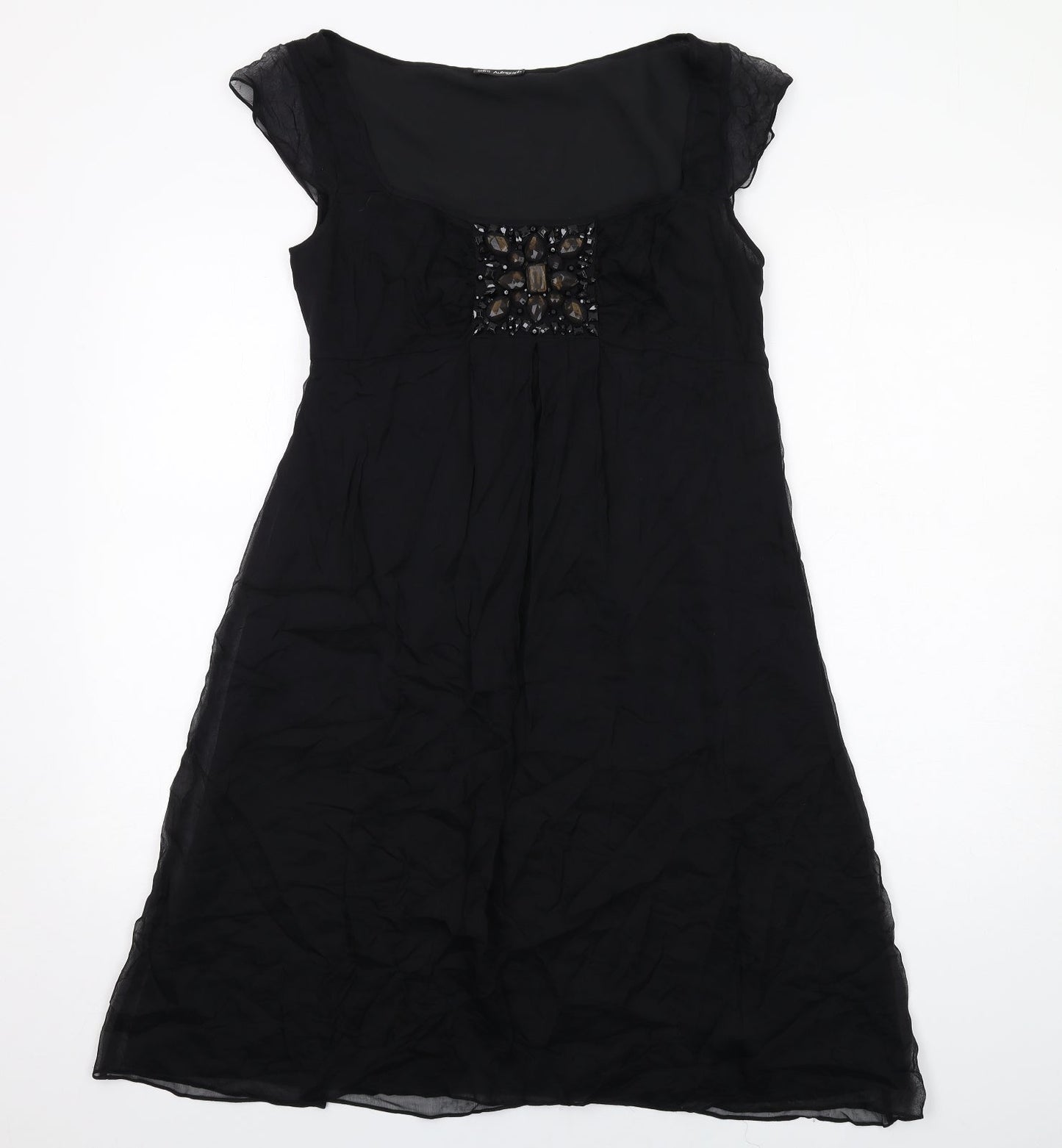Autograph Womens Black Silk Shift Size 10 Round Neck Zip