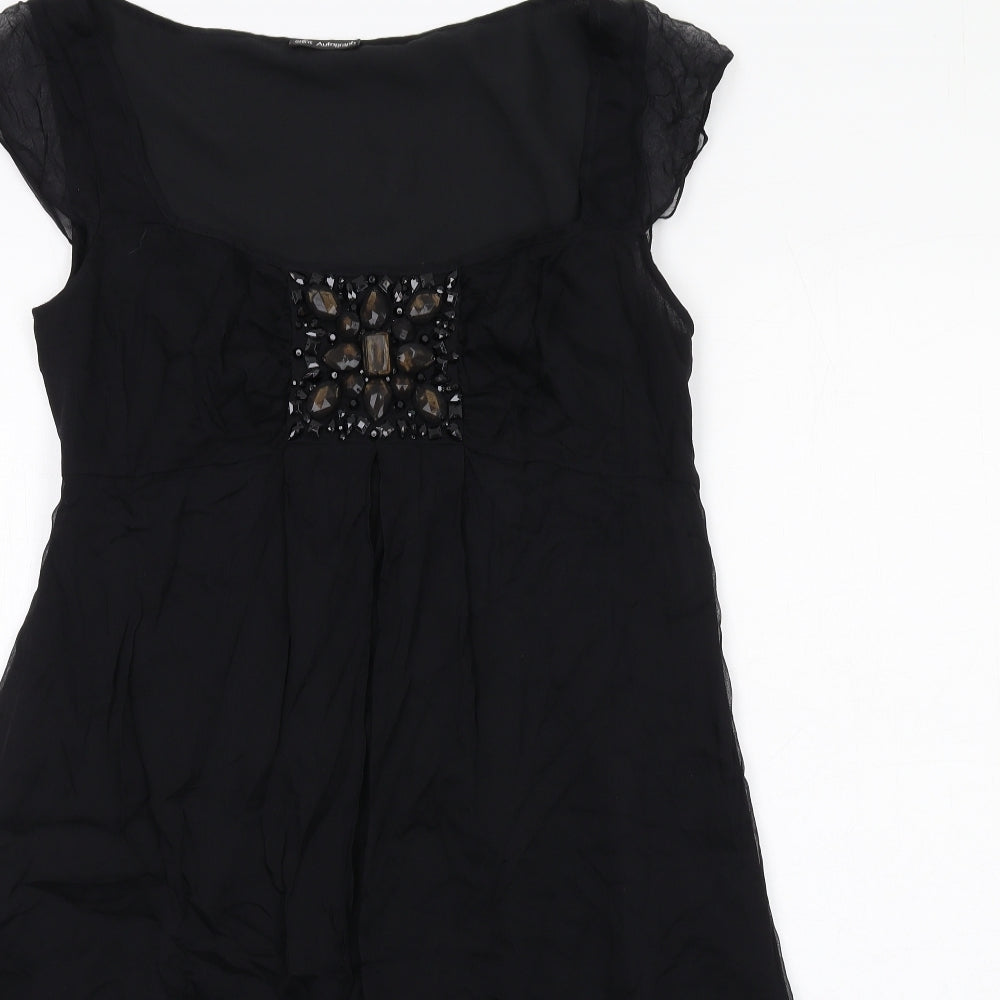 Autograph Womens Black Silk Shift Size 10 Round Neck Zip