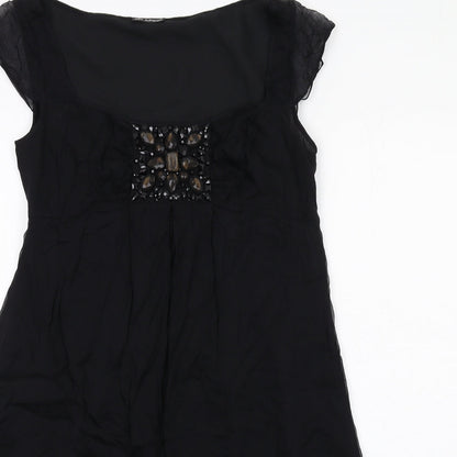 Autograph Womens Black Silk Shift Size 10 Round Neck Zip