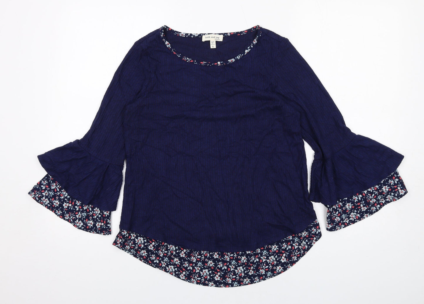 Womens UK Size S Faith And Joy Blue Basic Blouse