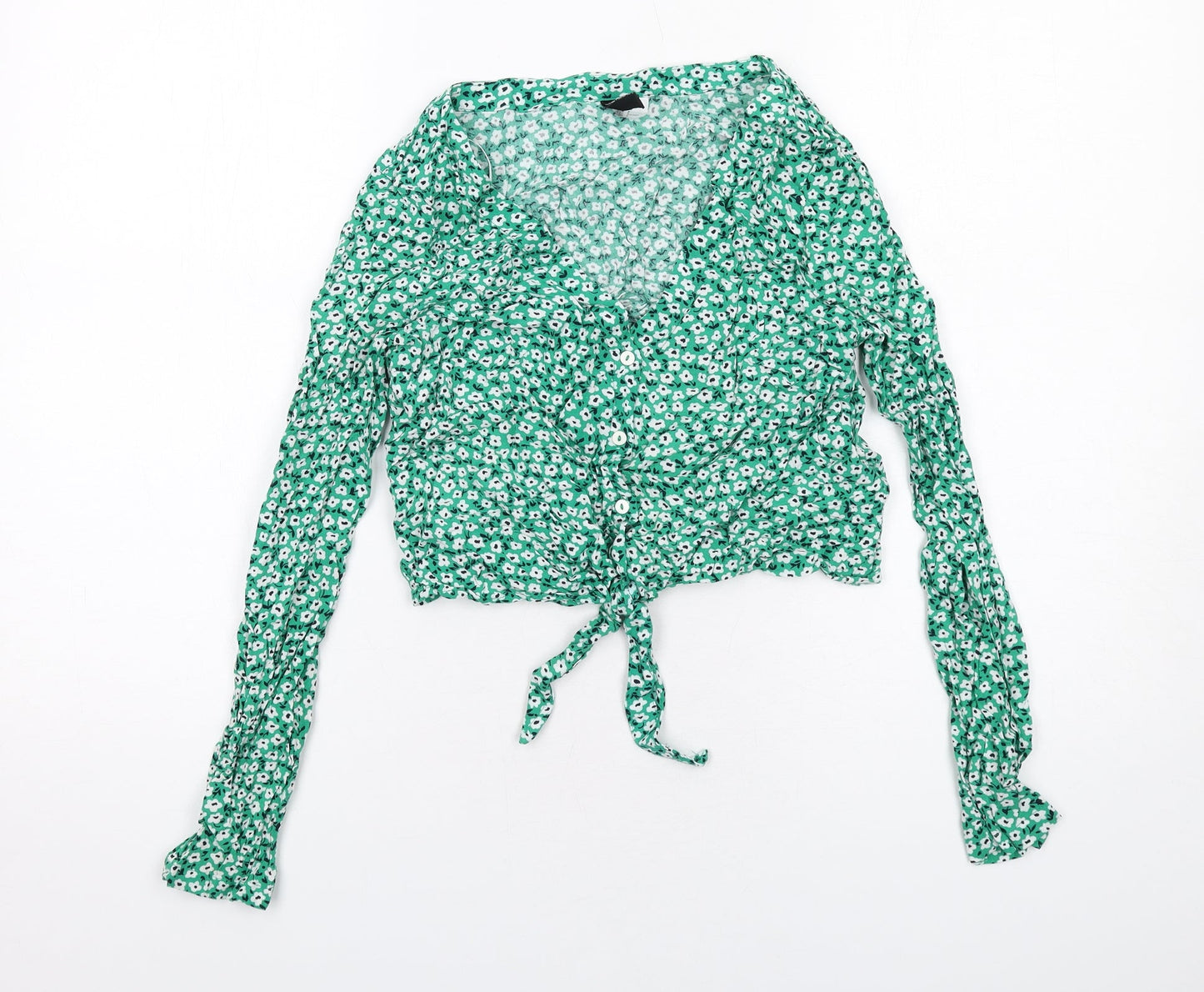 Womens UK Size 10 H&M Green Basic Button-Up