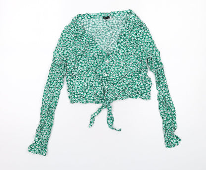 Womens UK Size 10 H&M Green Basic Button-Up