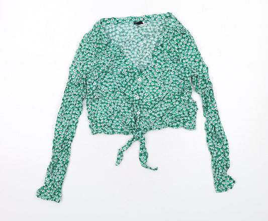 Womens UK Size 10 H&M Green Basic Button-Up