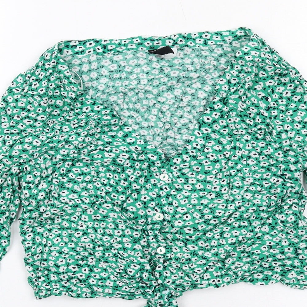 Womens UK Size 10 H&M Green Basic Button-Up