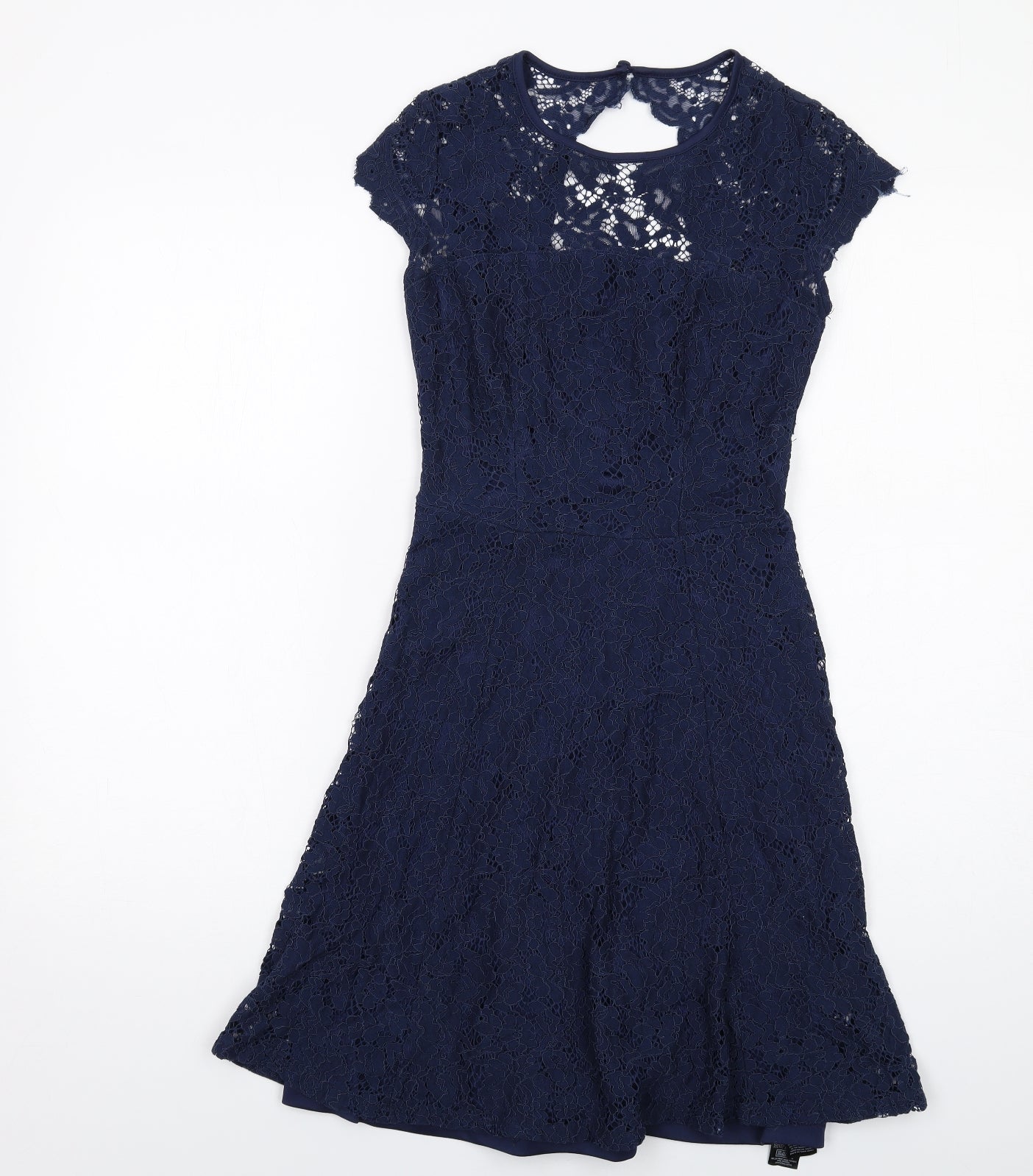 Dorothy Perkins Womens Blue Floral Viscose Shift Size 6 Round Neck Zip