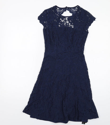 Dorothy Perkins Womens Blue Floral Viscose Shift Size 6 Round Neck Zip