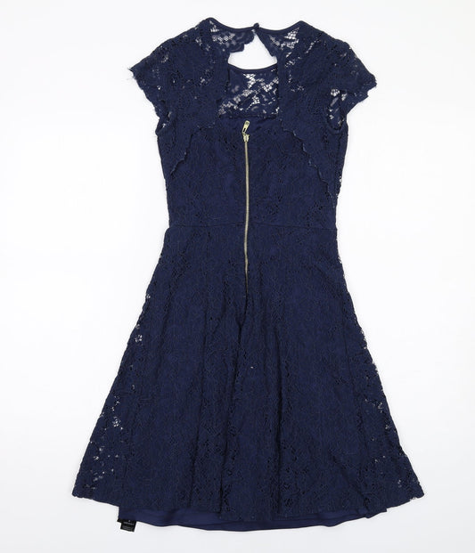 Dorothy Perkins Womens Blue Floral Viscose Shift Size 6 Round Neck Zip