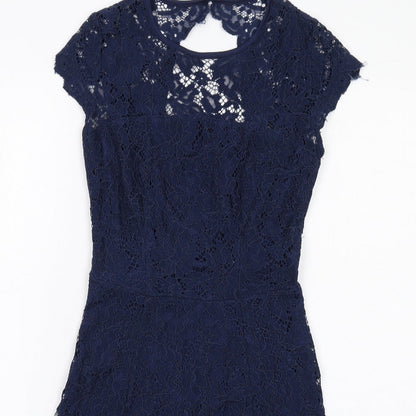 Dorothy Perkins Womens Blue Floral Viscose Shift Size 6 Round Neck Zip