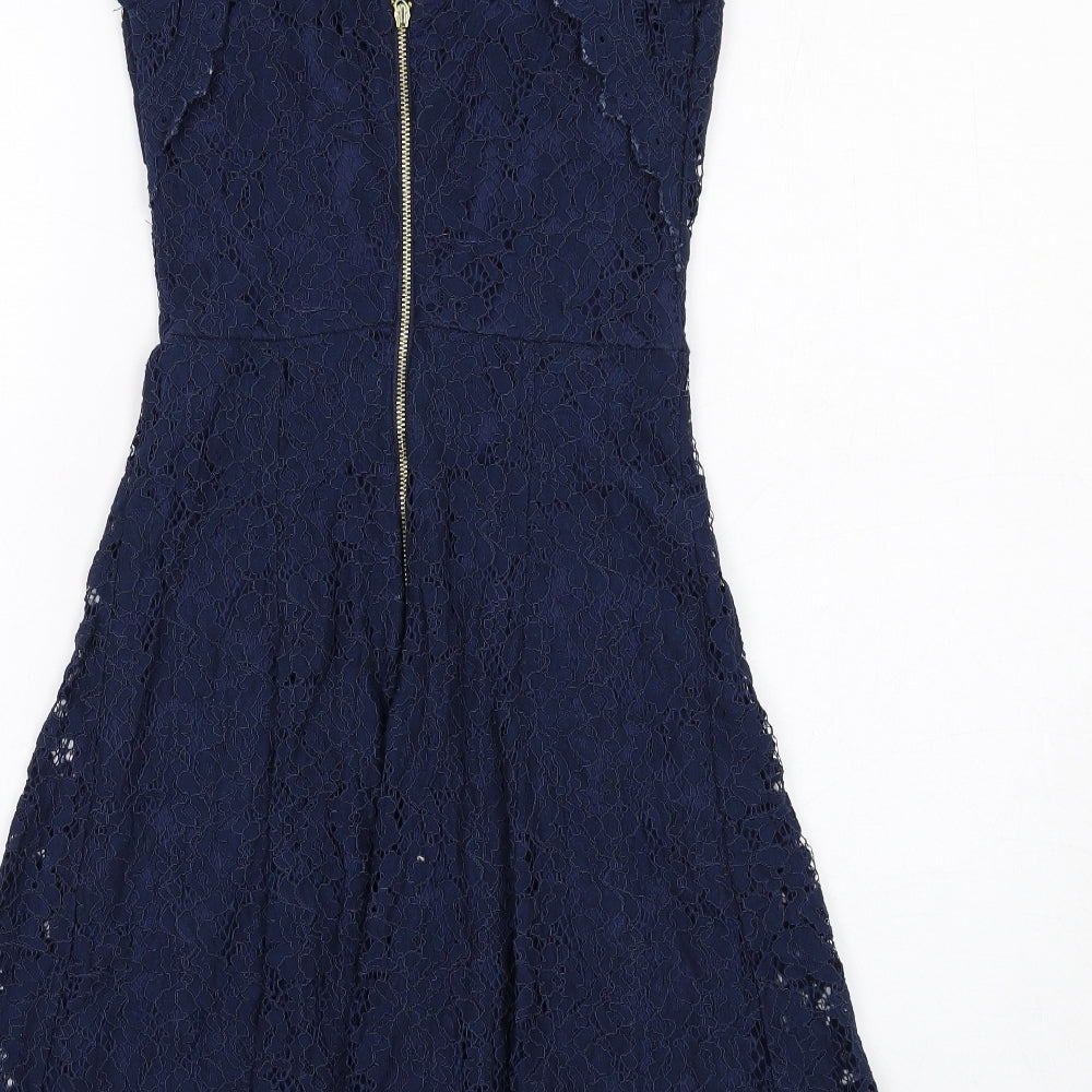 Dorothy Perkins Womens Blue Floral Viscose Shift Size 6 Round Neck Zip