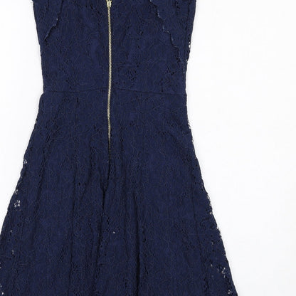 Dorothy Perkins Womens Blue Floral Viscose Shift Size 6 Round Neck Zip