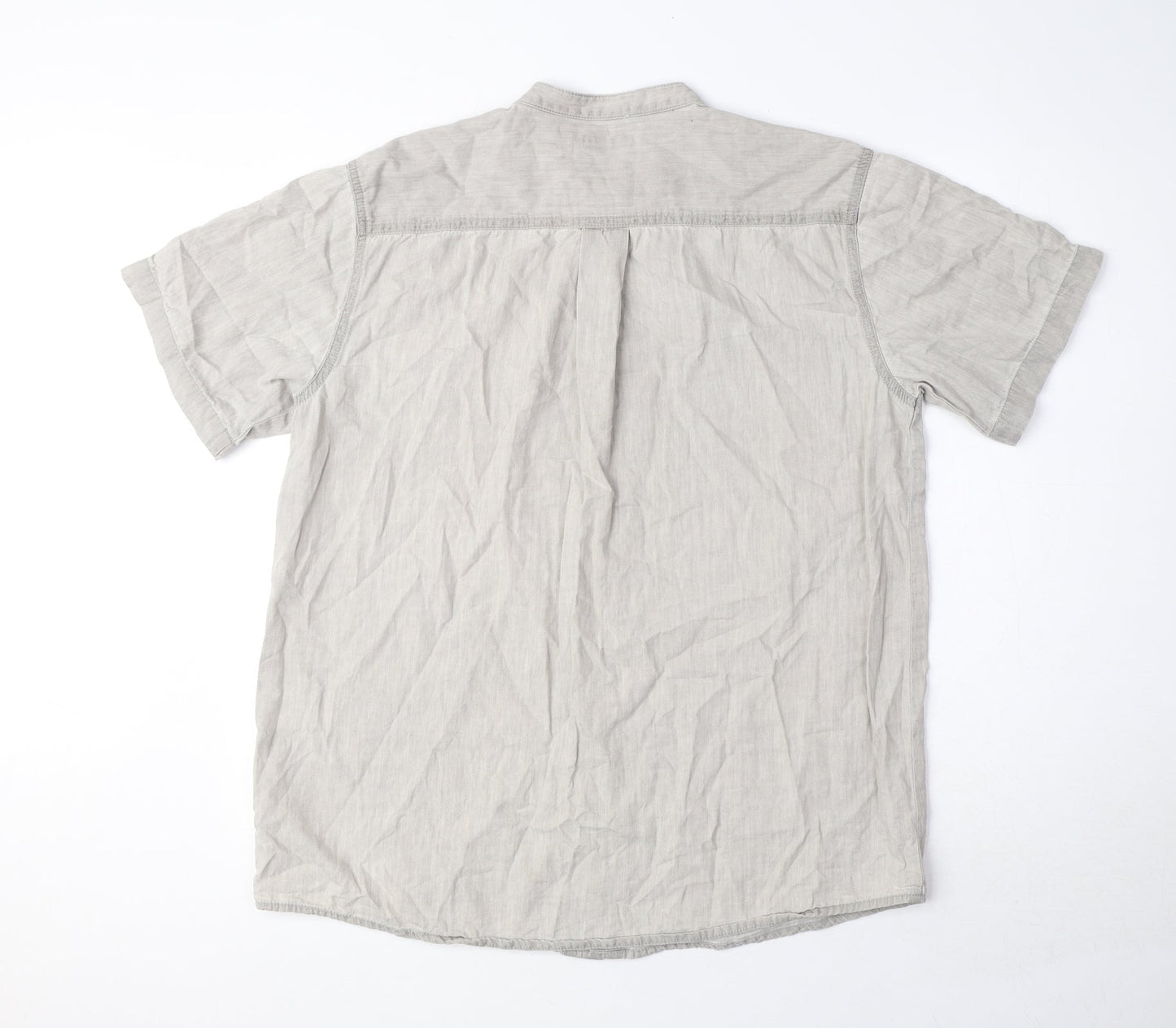 Cotton Traders Mens Grey Cotton Button-Up Size M Round Neck Button
