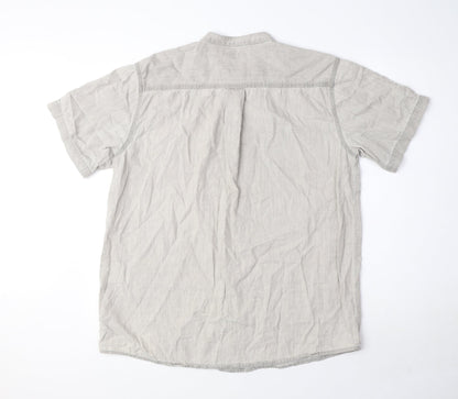 Cotton Traders Mens Grey Cotton Button-Up Size M Round Neck Button