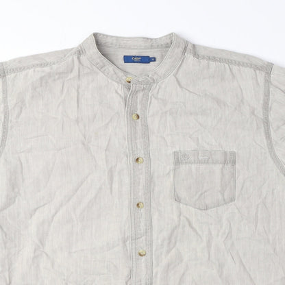Cotton Traders Mens Grey Cotton Button-Up Size M Round Neck Button
