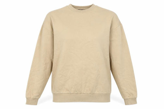 Front view of ASOS women’s beige cotton pullover sweatshirt, size S, pullover