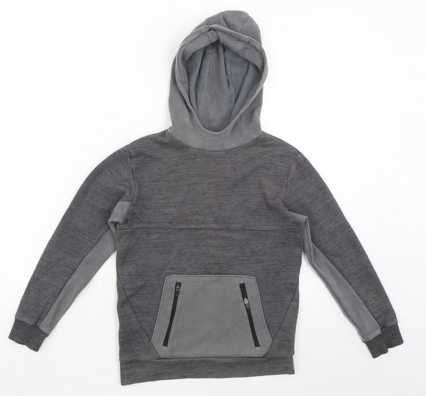 Marks and Spencer Girls Grey Cotton Pullover Hoodie Size 9-10 Years Pullover