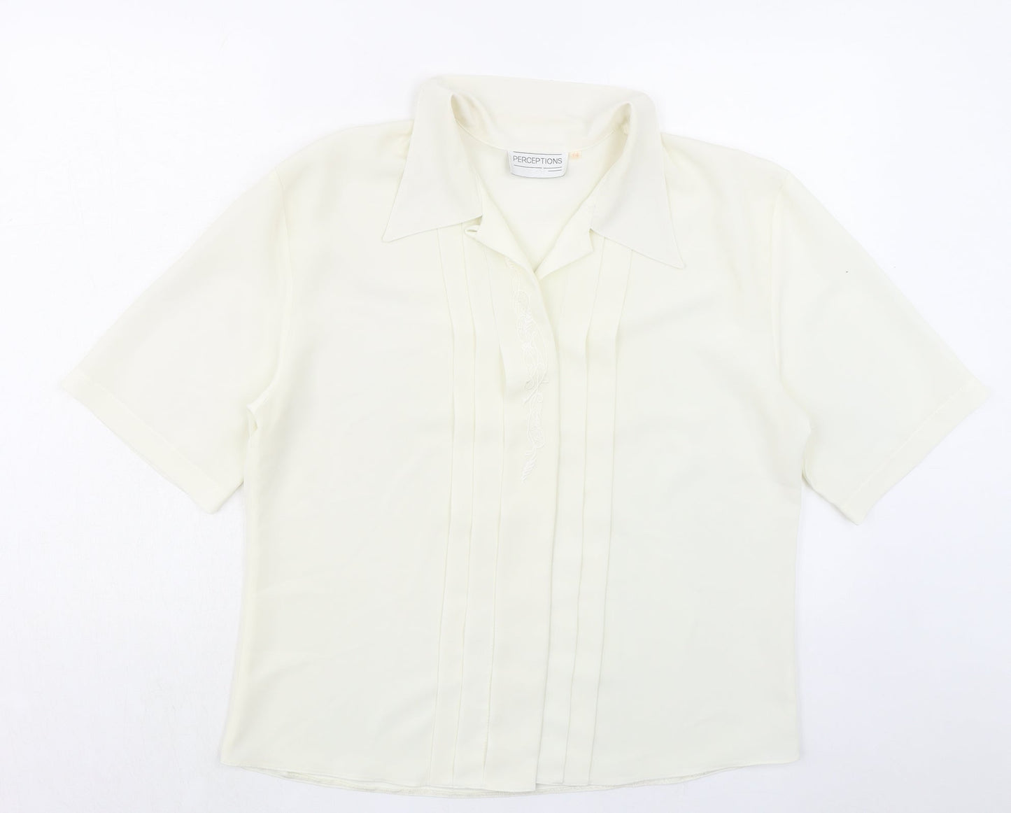 Perceptions Womens Ivory Polyester Basic Button-Up Size 14 Collared