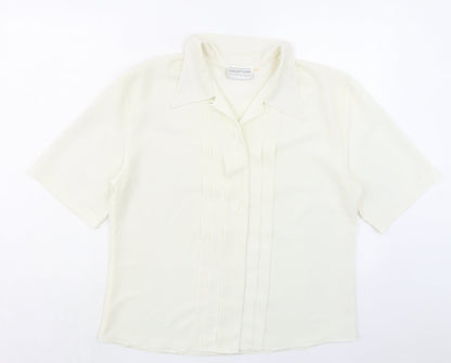 Perceptions Womens Ivory Polyester Basic Button-Up Size 14 Collared