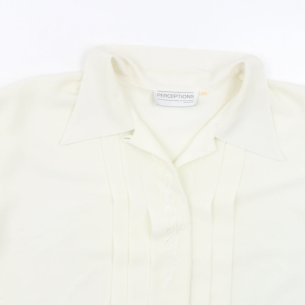 Perceptions Womens Ivory Polyester Basic Button-Up Size 14 Collared