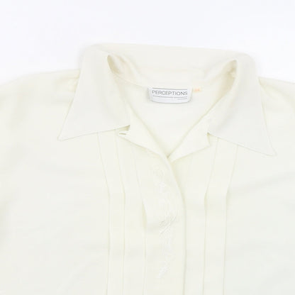 Perceptions Womens Ivory Polyester Basic Button-Up Size 14 Collared