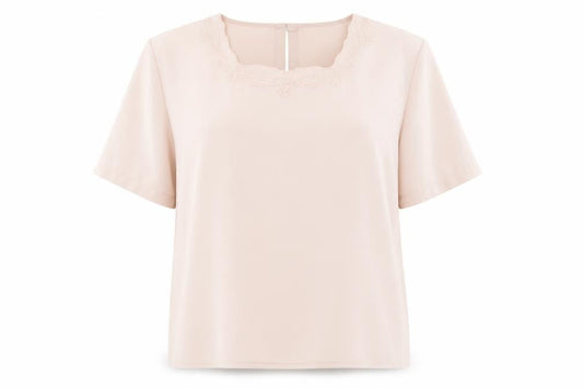 Front view of Canda women’s pink polyester basic blouse, size UK 16, round neck