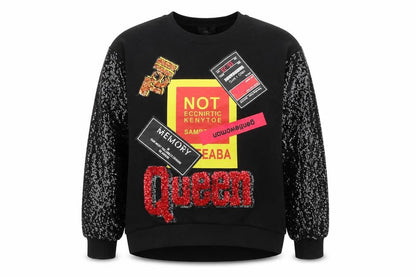 Alkha Womens Black Cotton Pullover Sweatshirt Size S Pullover - Sequin Sleeves Queen Size S-M