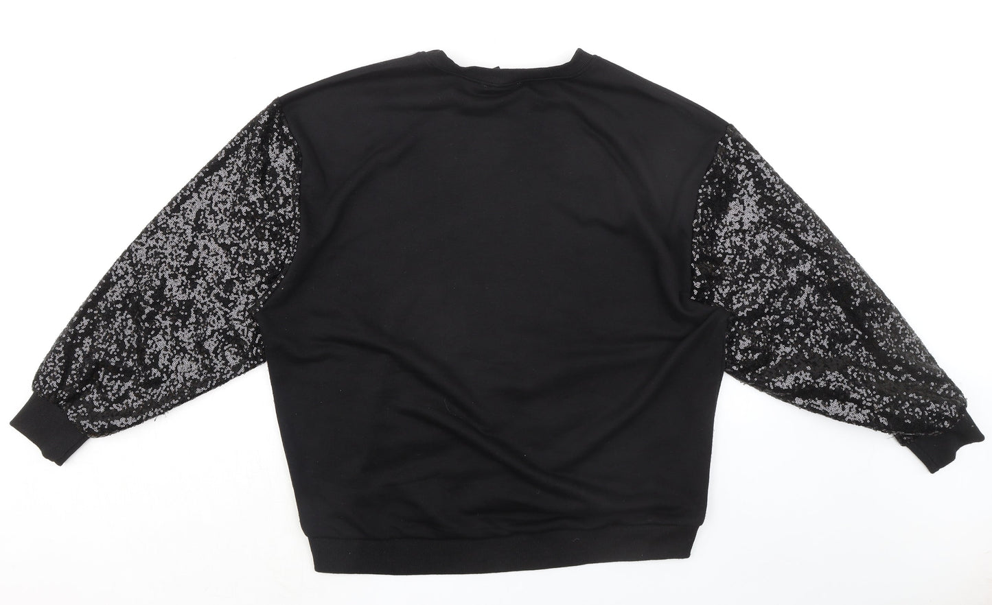 Alkha Womens Black Cotton Pullover Sweatshirt Size S Pullover - Sequin Sleeves Queen Size S-M