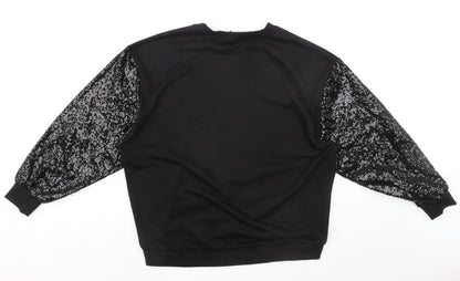 Alkha Womens Black Cotton Pullover Sweatshirt Size S Pullover - Sequin Sleeves Queen Size S-M