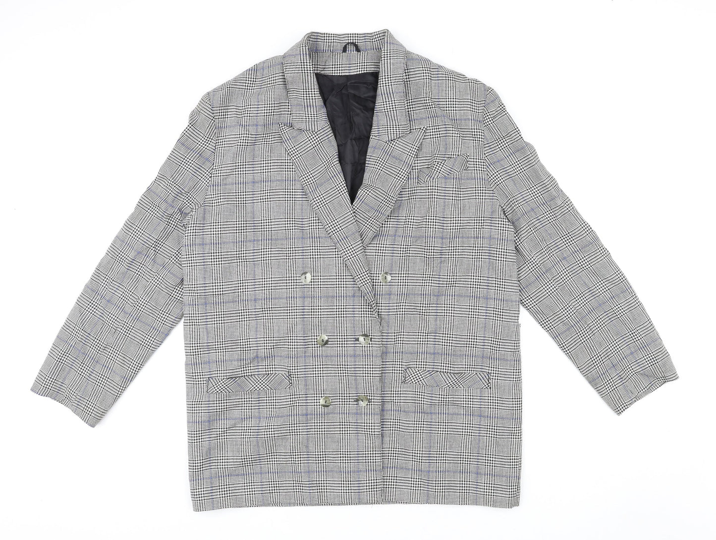 St. Bernard Womens Grey Plaid Polyester Jacket Blazer Size 16