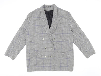 St. Bernard Womens Grey Plaid Polyester Jacket Blazer Size 16