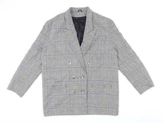 St. Bernard Womens Grey Plaid Polyester Jacket Blazer Size 16