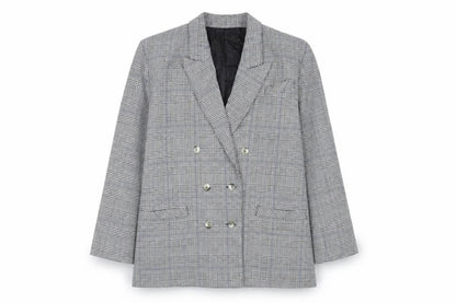 St. Bernard Womens Grey Plaid Polyester Jacket Blazer Size 16
