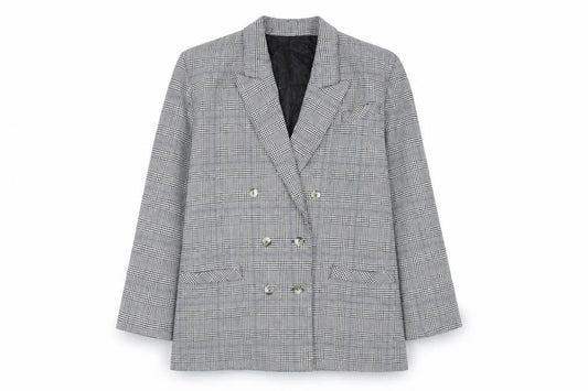 St. Bernard Womens Grey Plaid Polyester Jacket Blazer Size 16