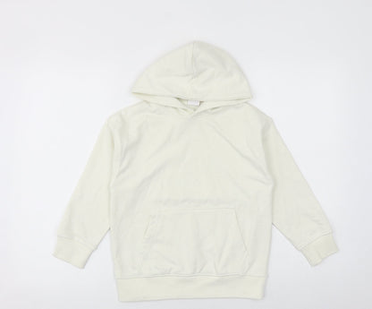 Zara Girls Ivory Cotton Pullover Hoodie Size 7 Years Pullover