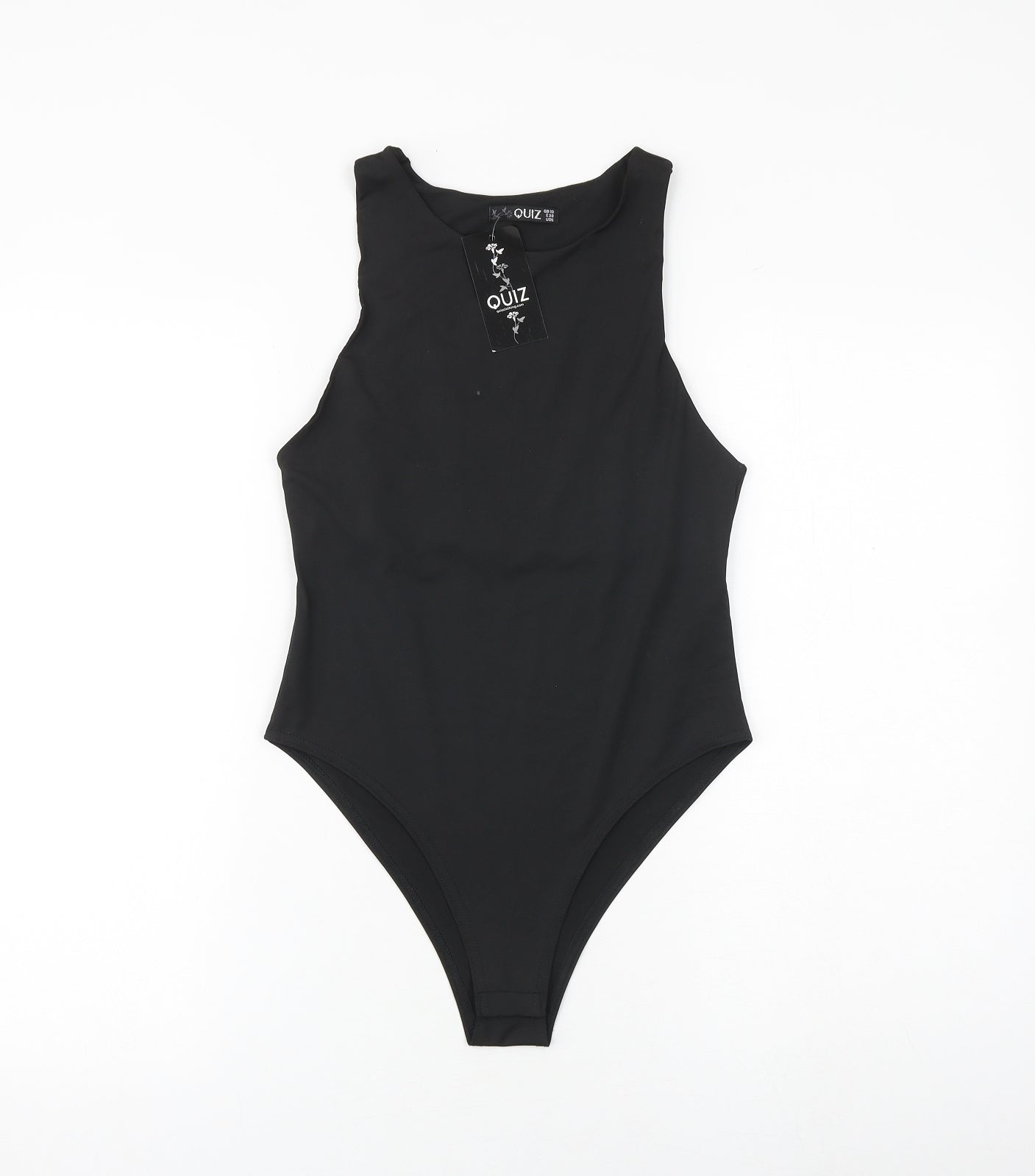 Quiz Womens Black Polyester Bodysuit One-Piece Size 10 Snap