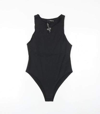 Quiz Womens Black Polyester Bodysuit One-Piece Size 10 Snap